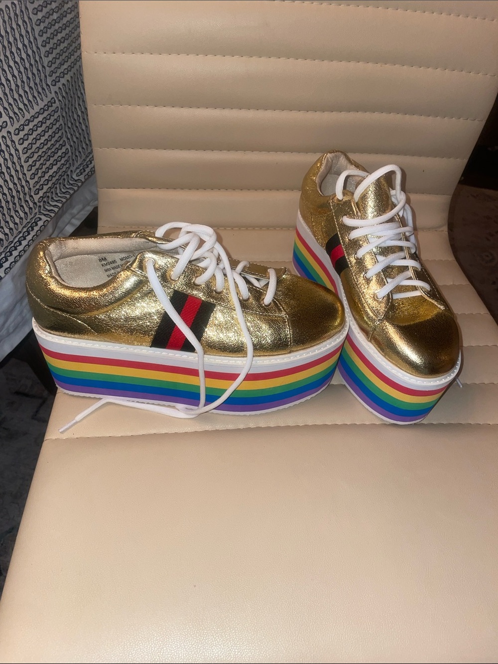 Cape Robbin’s Gold Platform Rainbow Stripe Sneakers